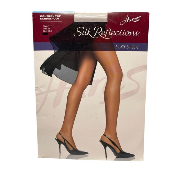 Hanes Silk Reflections Pantyhose Grey Mist Size EF Style 717 Control Top Sheer - Picture 1 of 5